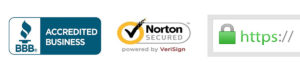 BBB, norton secured, and an image of HTTPS